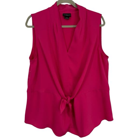 Liz Claiborne Career Chiffon Sleeveless Top Size XL Pink V Neck Tie Waist Pullov - Picture 2 of 9